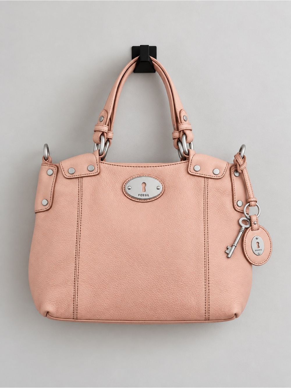 Vintage Fossil Maddox Soft Pebble Leather Satchel Blush Pink Skeleton Key Charm